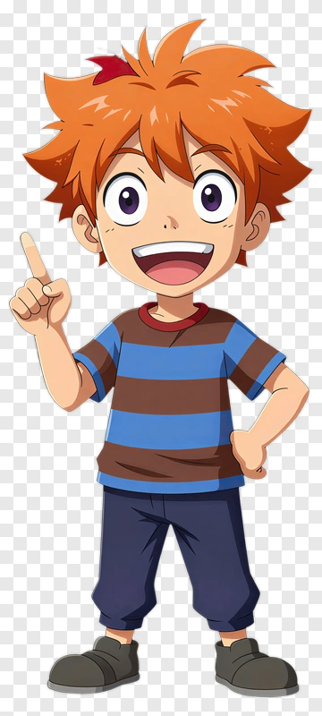 Cartoon Boy Pointing With A Smile PNG