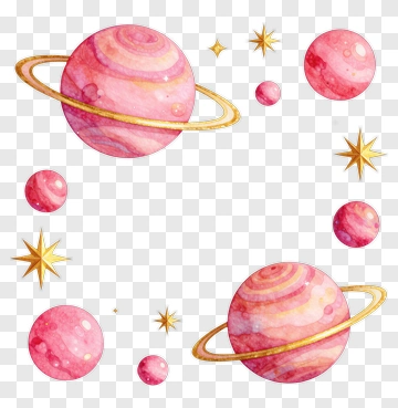 Watercolor Pink Planets And Stars PNG