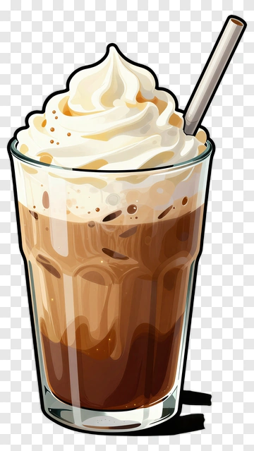 Iced Coffee With Whipped Cream And Straw PNG
