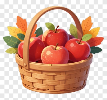 Basket Of Red Apples With Autumn Leaves PNG