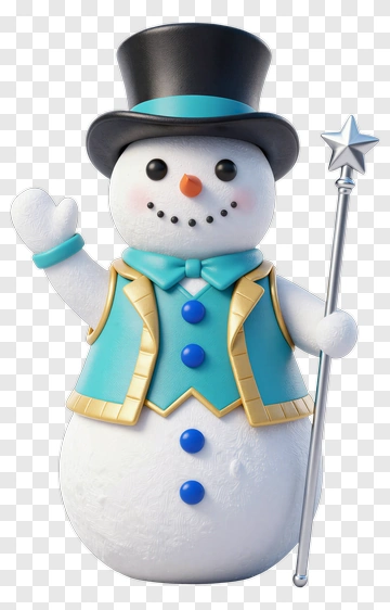 Cartoon Snowman Holding A Magic Wand PNG