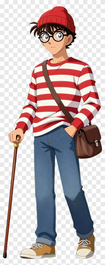 Cartoon Character In Striped Shirt And Hat PNG