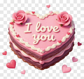 Heart-Shaped Cake With Roses And Love Message PNG