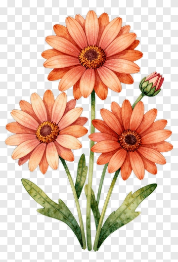 Watercolor Orange Flower Bouquet PNG