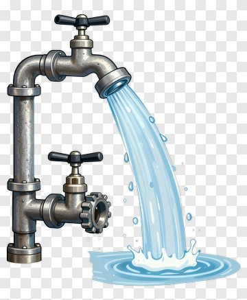 Water Flowing From A Metal Faucet PNG