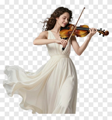 Woman Playing Violin In A Flowing Dress PNG