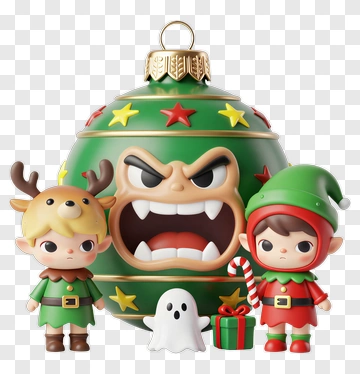 Christmas Ornament With Elf And Reindeer Characters PNG