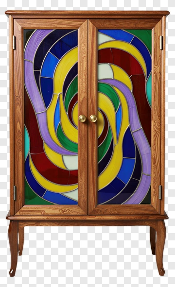 Stained Glass Cabinet With Colorful Design PNG
