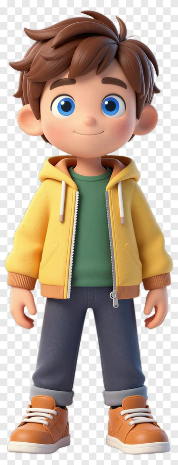 Cartoon Boy In Yellow Hoodie PNG