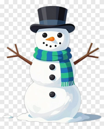 Cartoon Snowman Wearing A Black Hat And Blue Scarf PNG