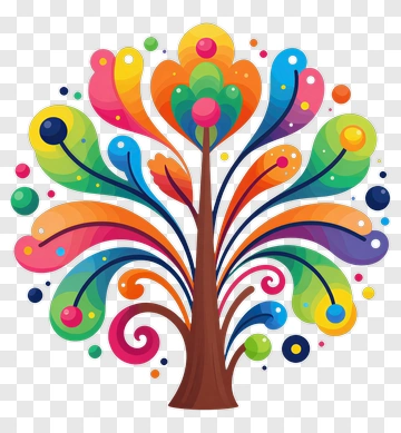 Colorful Tree With Swirling Leaves PNG