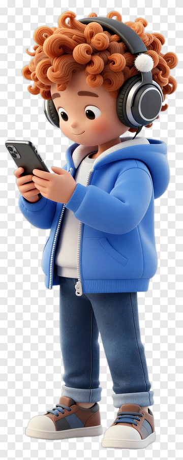 3D Boy Listening To Music On A Smartphone PNG