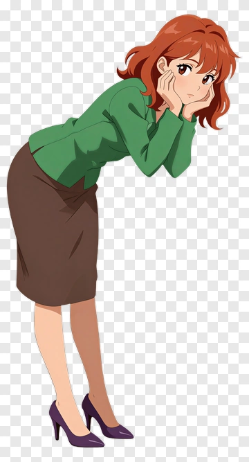 Anime Woman Posing Thoughtfully PNG