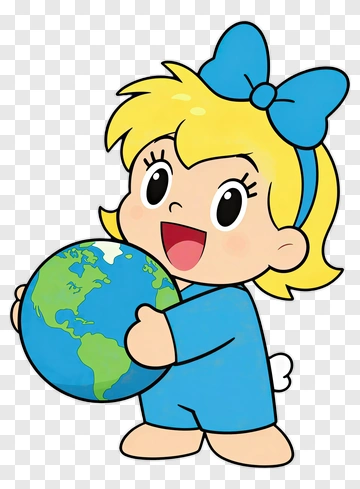 Cartoon Girl Holding The Earth PNG