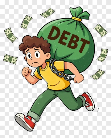 Cartoon Boy Running With A Debt Bag PNG