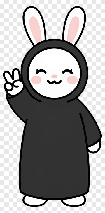 Cartoon Bunny In A Black Hooded Outfit Making A Peace Sign PNG