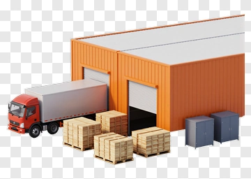 Warehouse With Delivery Truck And Wooden Pallets PNG