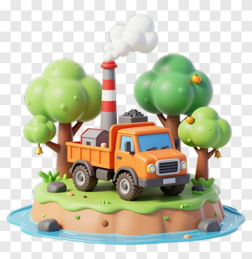 3D Truck On An Island With Trees PNG