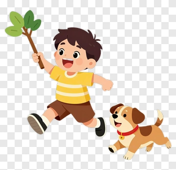 Cartoon Boy Running With Dog PNG