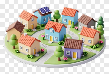 Colorful Model Neighborhood With Houses And Trees PNG