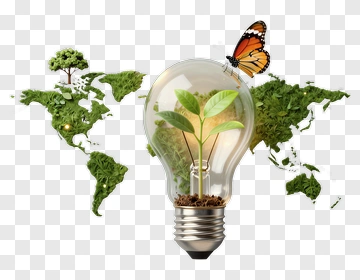 Light Bulb With Growing Plants And World Map PNG