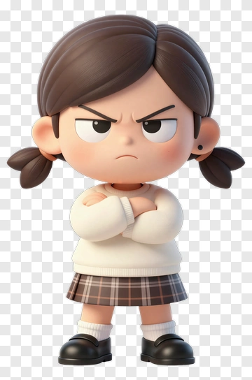 Angry Cartoon Girl With Pigtails PNG