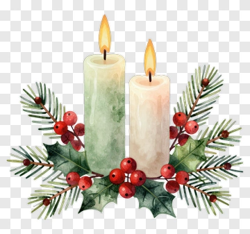 Christmas Candles With Holly And Pine PNG
