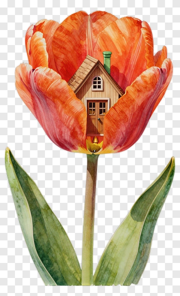 Tulip Flower With A House Inside PNG