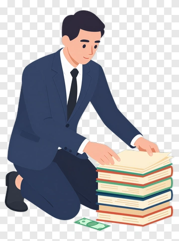Businessman Organizing Stacked Books PNG