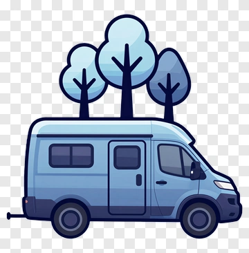Cartoon Van With Trees On Top PNG