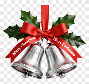 Christmas Bells With Holly And Ribbon PNG