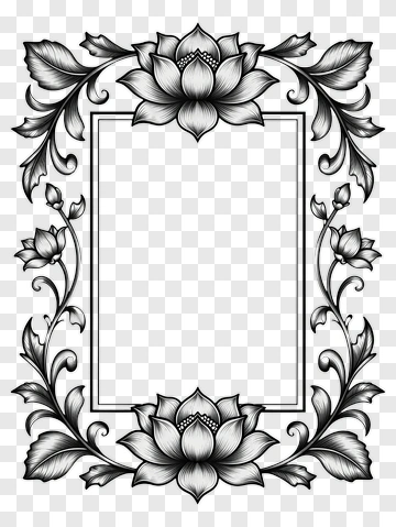 Floral Decorative Frame With Lotus Design PNG
