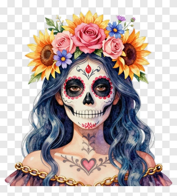 Sugar Skull Woman With Floral Crown PNG