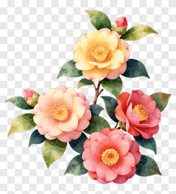 Colorful Camellia Flowers PNG