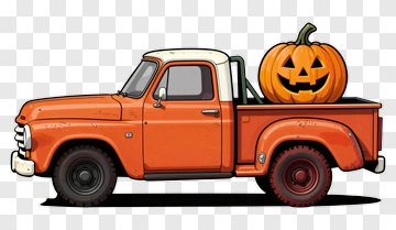 Cartoon Pickup Truck With A Halloween Pumpkin PNG