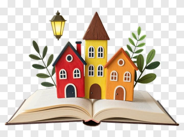 Colorful Houses On An Open Book PNG