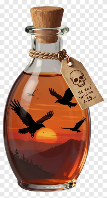 Decorative Bottle With Sunset And Birds PNG