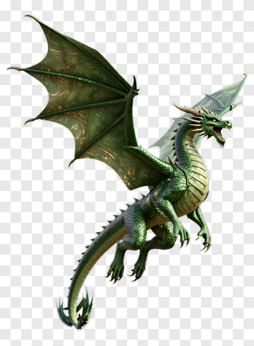 3D Green Dragon With Wings PNG