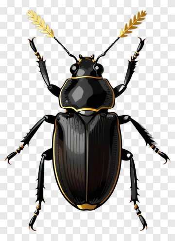 Black Beetle With Golden Antennae PNG