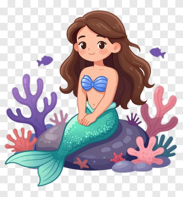 Cartoon Mermaid Sitting On A Rock PNG
