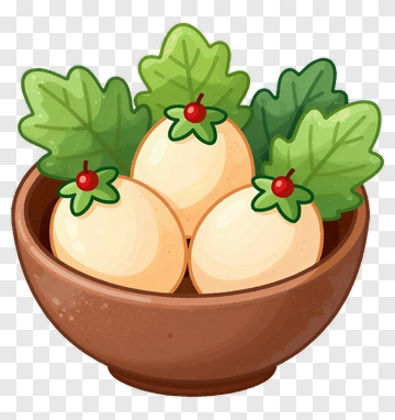 Bowl Of Eggs With Leaves PNG