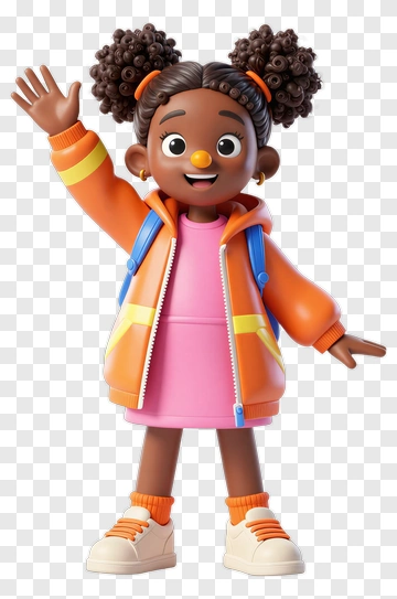 Cartoon Girl Waving With Backpack PNG