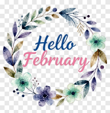 Floral Wreath With Hello February Text PNG