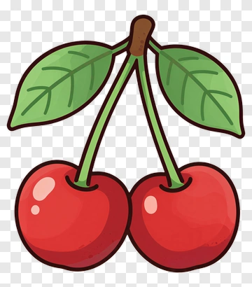 Cartoon Cherries With Green Leaves PNG