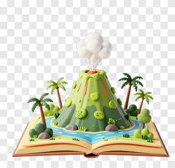 3D Volcano Erupting From An Open Book PNG