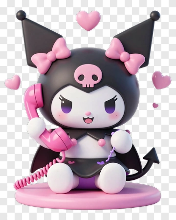 Kawaii Character Holding A Pink Telephone PNG