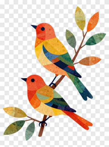 Colorful Birds Sitting On A Branch PNG