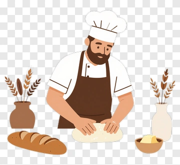 Baker Kneading Dough With Fresh Bread PNG