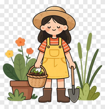 Cartoon Gardener Holding A Basket Of Plants PNG