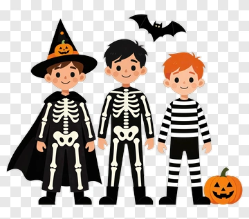 Halloween Kids In Costumes With Pumpkin PNG